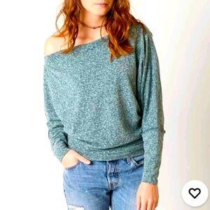 We the Free People Valencia Green Top Knit Slouchy Dolman long Sleeve Large